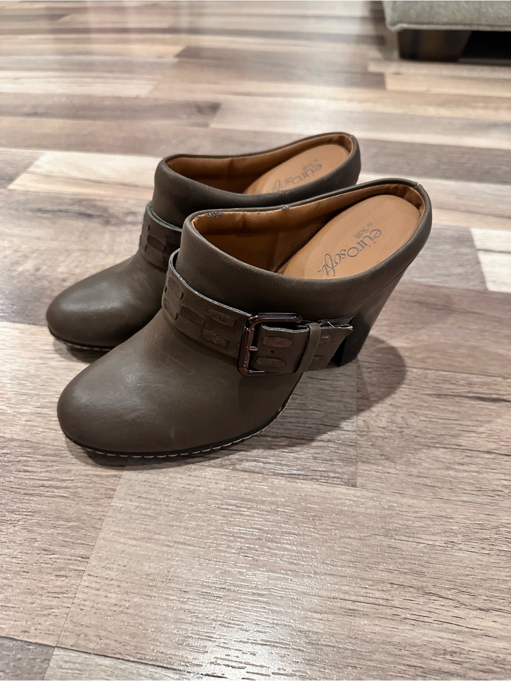 Olivia Miller Brown Buckle Leather Mule Clogs